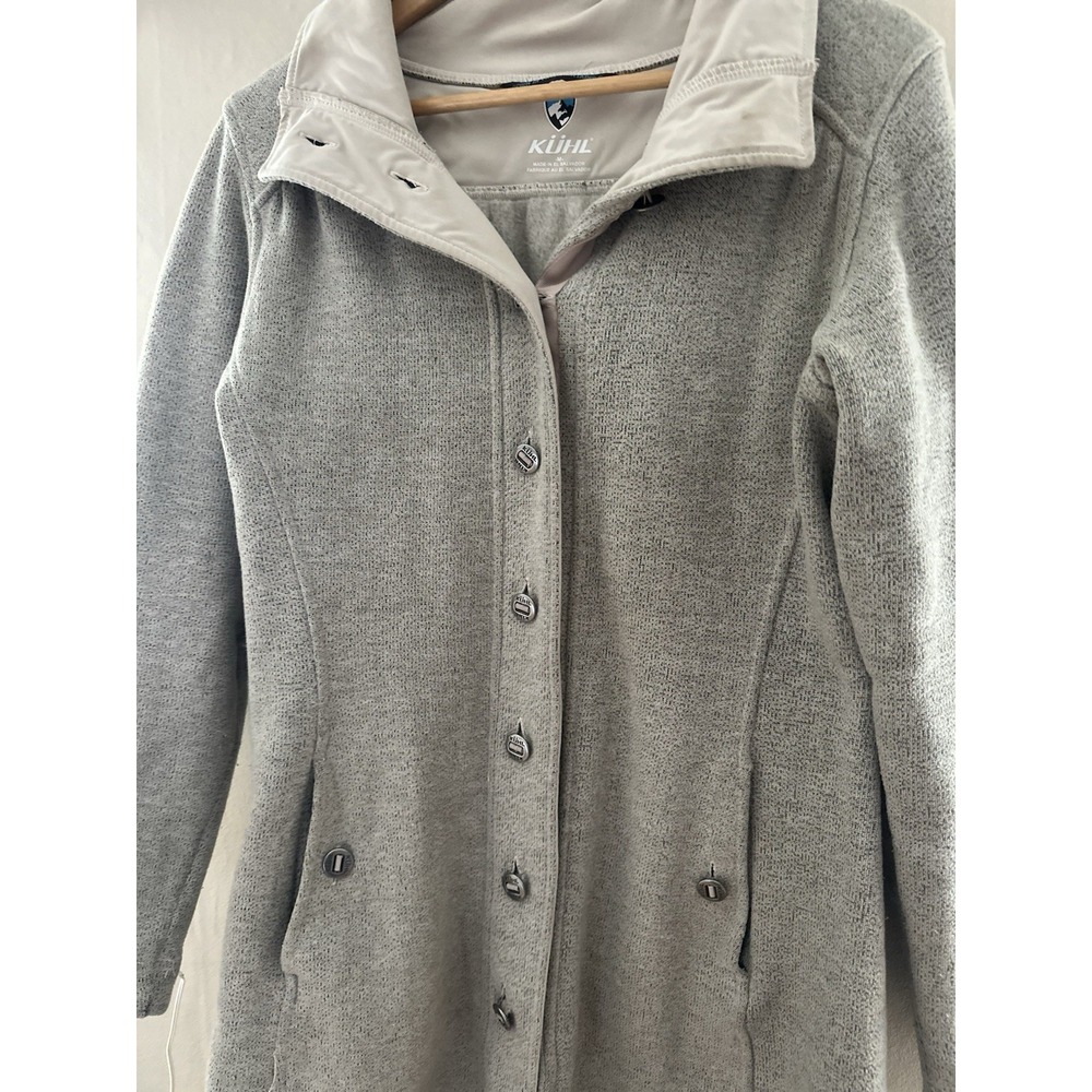 Kuhl Womens Savina Alfpaca Fleece Peacoat Sz M Oatmeal Beige Button Full Length - Picture 2 of 8